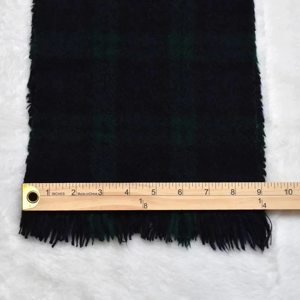 Eddie Bauer Mens Plaid Short Scarf Fringed 100% Wool 48X9 Academia Preppy Vtg